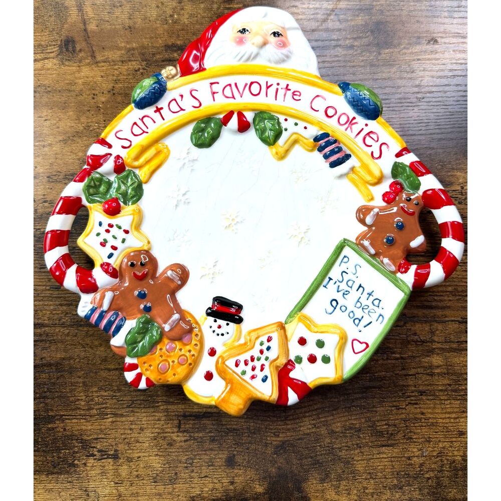 Vtg Figi Santa's Favorite Cookies Hand Painted Ceramic Christmas Plate 1998 New
